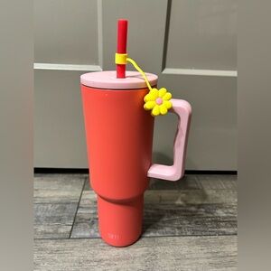 40 oz Simple Modern Trek Tumbler featuring a pink handle and a coral-colored